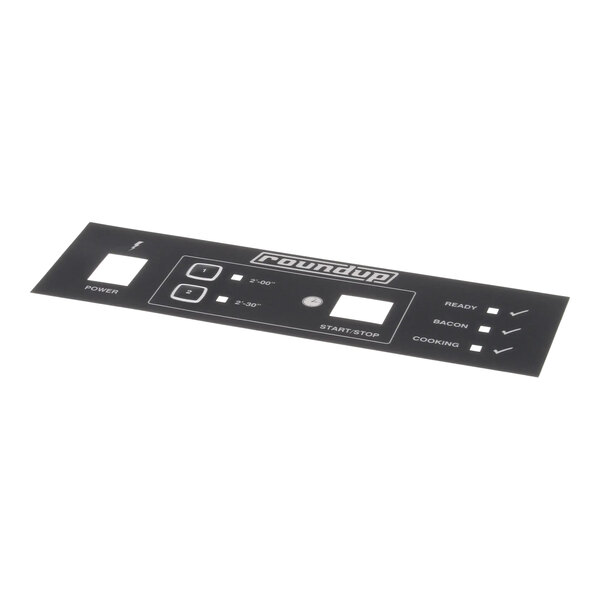 A black control panel label for an Antunes device with various indicator and button labels.