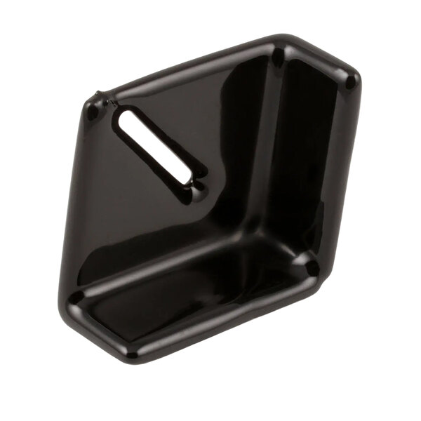 A black metal glass retainer with a slotted opening.