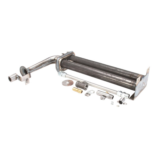 A steel tube burner assembly with various small metal components for a Blodgett S900 oven.