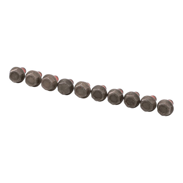 A set of ten hex head screws.