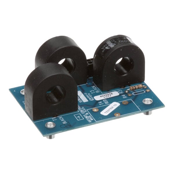 A blue Antunes 7001138 sensing board with three black circular sensors mounted on it.