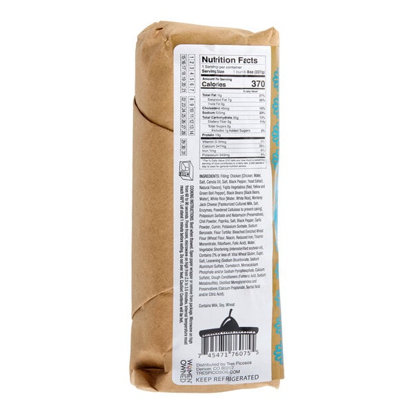 Tres Picosos Chicken Fajita Burrito 8 oz. - 12/Case