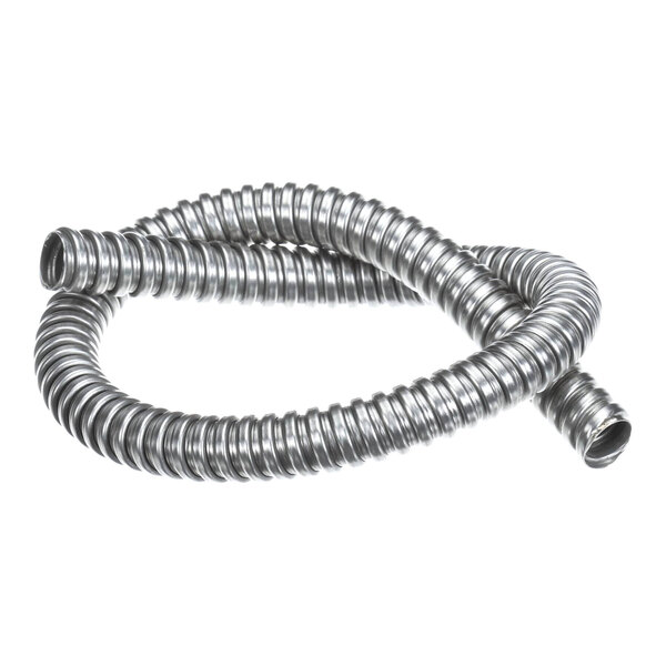 A coiled metal flexible conduit with a 3/8 inch diameter.