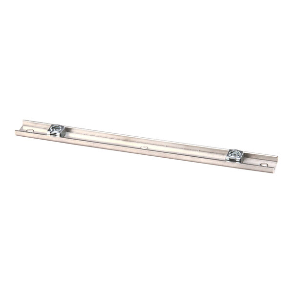 A metal hinge beam kit with two bolts attached, designed for use in equipment assembly or repair.
