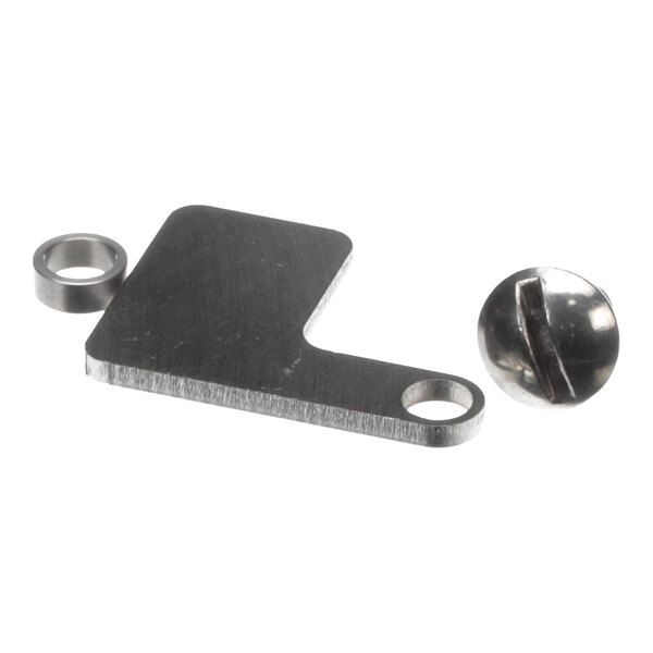 An Antunes 7001251 L-Bracket Kit consisting of a metal L-shaped bracket, a washer, and a screw.