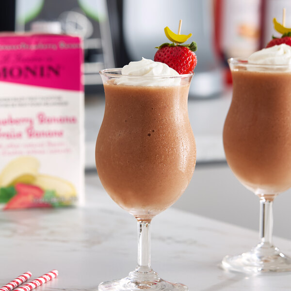 Monin Strawberry Banana Fruit Smoothie Mix 46 fl. oz. - 6/Case
