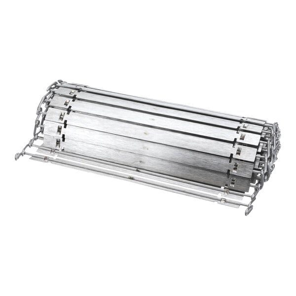 A metal conveyor belt kit with interlocking slats and side chains.