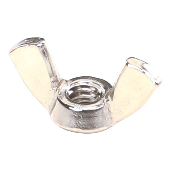 A metal wing nut with a 1/4-20 thread size.