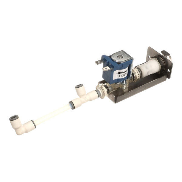 A solenoid valve assembly kit with attached piping and mounting bracket.