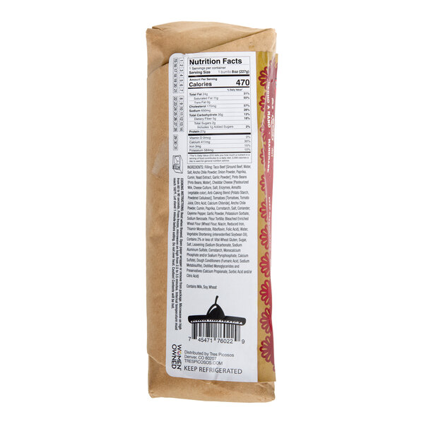 Tres Picosos Taco Beef Burrito 8 oz. - 12/Case