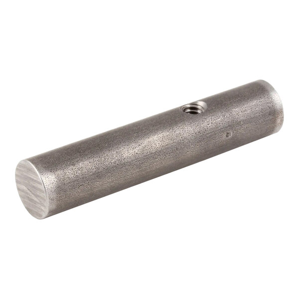 A cylindrical metal shaft with a threaded hole, used as a door component.