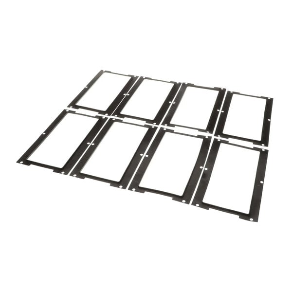 A set of rectangular black cavity gaskets with pre-drilled holes, arranged in a grid.