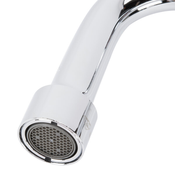 A T&S chrome medical faucet with gooseneck spout and lever handles.