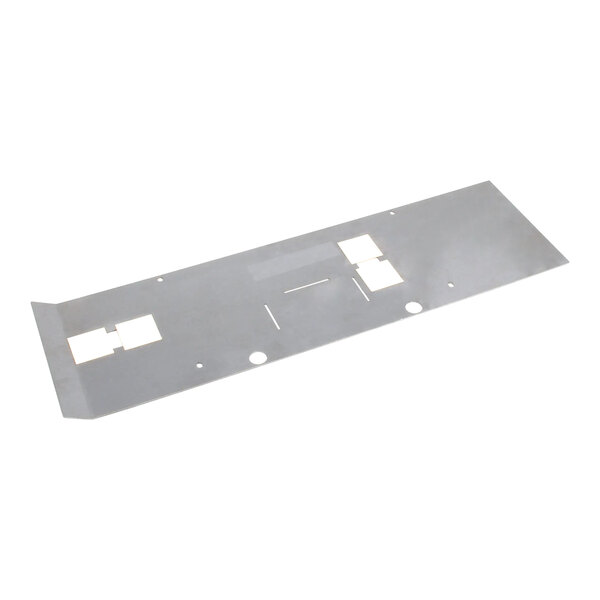 A rectangular metal heat shield cover assembly with cutouts and mounting holes.