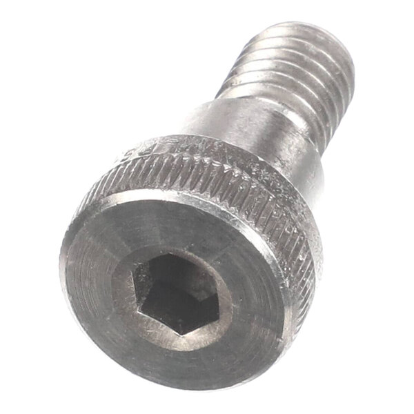 A metal shoulder bolt with a hex socket head.