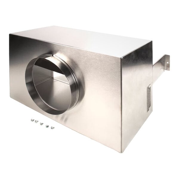 A stainless steel drafthood for Blodgett double DFG200 and ZephG ovens, shown with mounting screws.