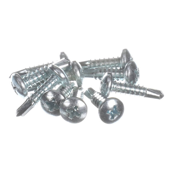 A set of silver pan head Phillips self-tapping screws.