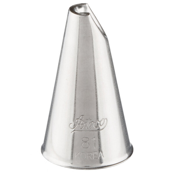 A stainless steel Ateco Lily-of-the-Valley piping tip number 81.