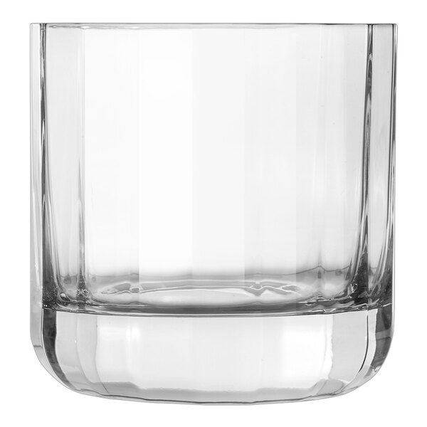 A clear, cylindrical 10 oz. rocks or old fashioned glass with a thick base.