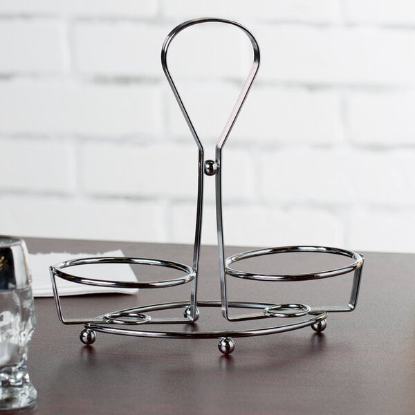 Tablecraft Modern Sets 3/8" x 8 1/2" x 3 7/8" Oil and Vinegar Cruet Chrome Rack - 6/Case