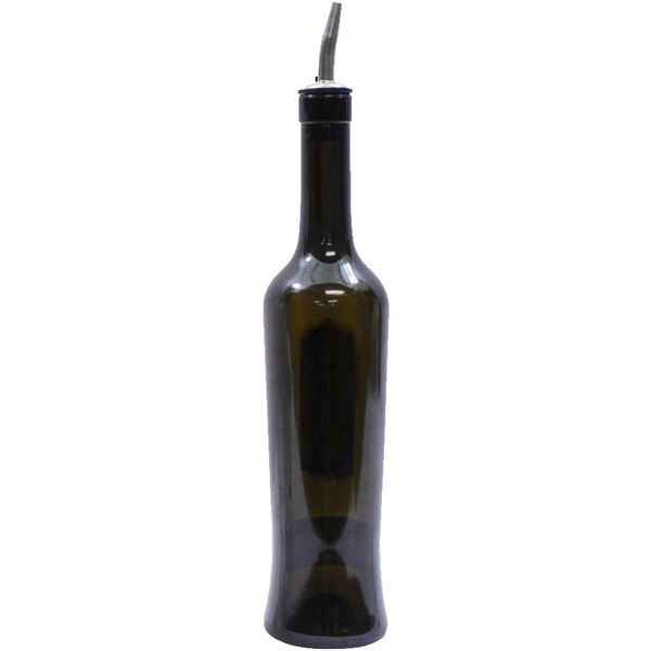 TableCraft Luna 17 oz. Dark Green Glass Bottle with Stainless Steel Pourer - 12/Case