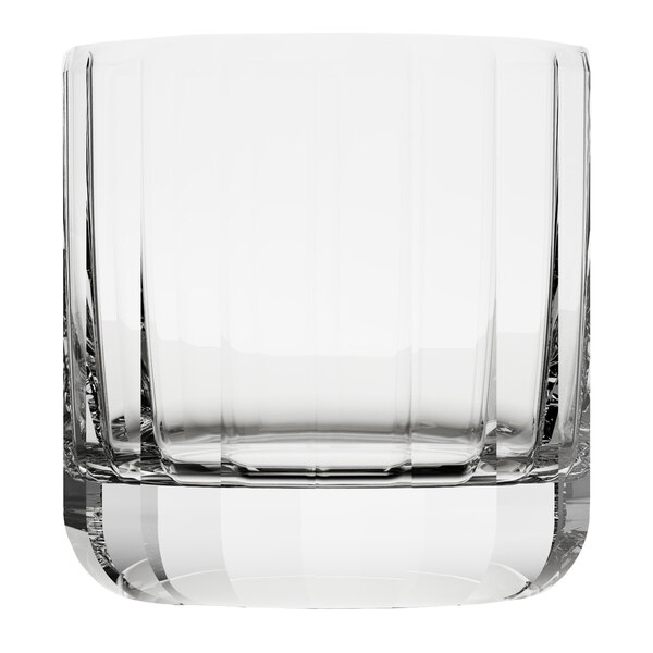 A clear, faceted 12 oz. rocks or double old fashioned glass.