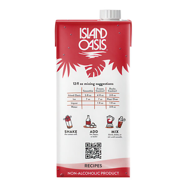 A 1-liter carton of Island Oasis Island Strawberry Beverage Mix.