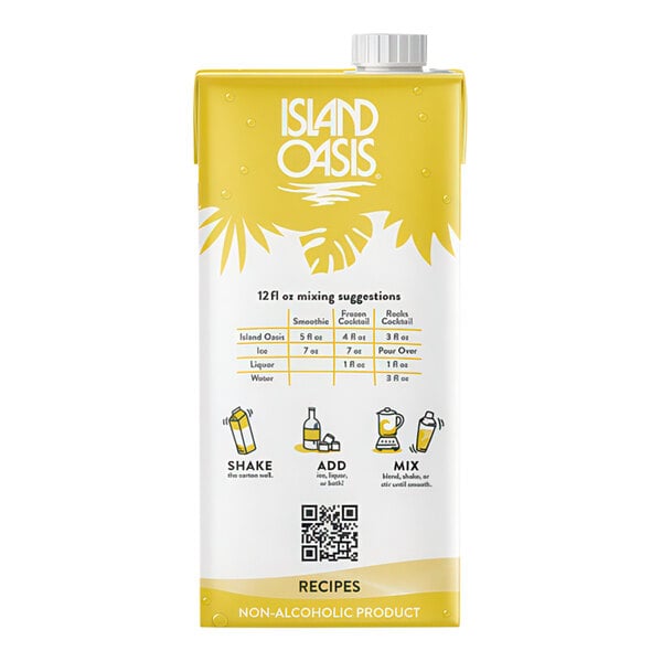 A 1-liter carton of Island Oasis Island Lemonade Beverage Mix.