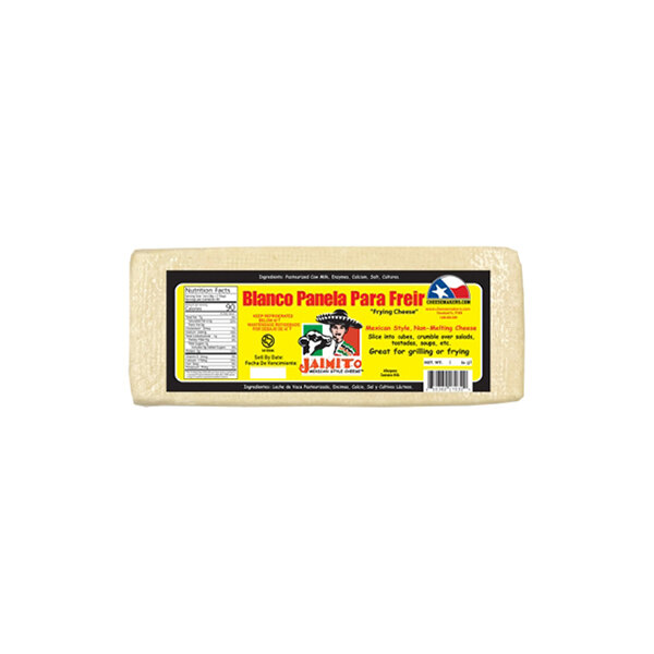 A 5-pound block of Jaimito Queso Blanco Panela cheese labeled for frying or grilling.