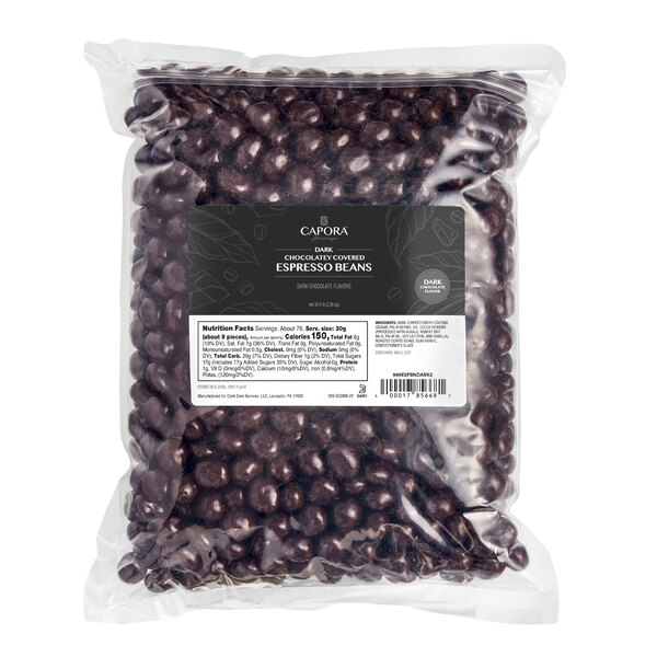 Capora Dark Chocolatey Covered Espresso Beans 5 lb. - 6/Case