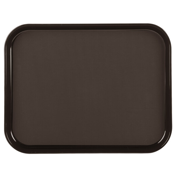 A brown rectangular non-skid serving tray.