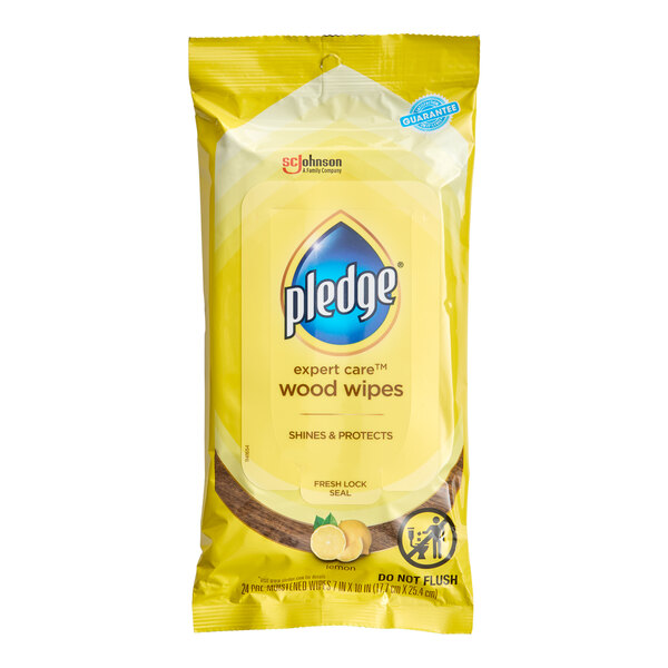 SC Johnson Pledge® Expert Care 336297 7" x 10" 24-Count Lemon Wood Wipes - 12/Case