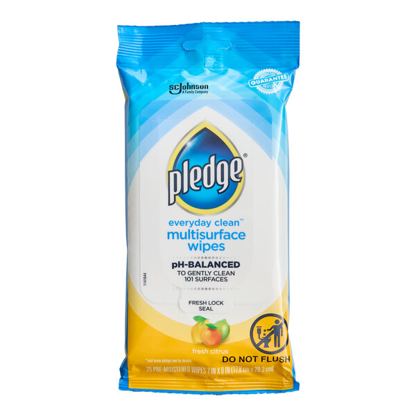 SC Johnson Pledge® Everyday Clean 336274 7" x 8" 25-Count Fresh Citrus pH-Balanced Multi-Surface Wipes - 12/Case