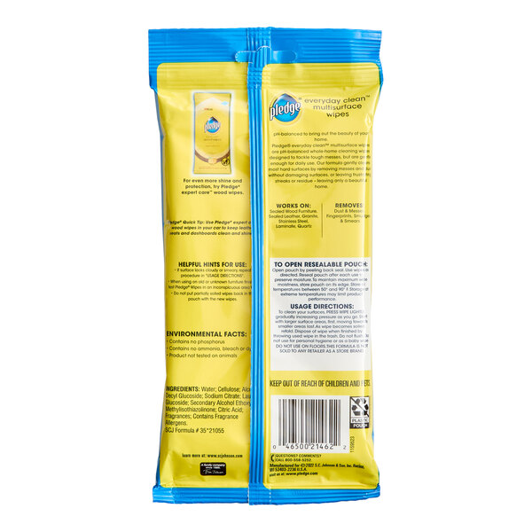 SC Johnson Pledge® Everyday Clean 336274 7" x 8" 25-Count Fresh Citrus pH-Balanced Multi-Surface Wipes - 12/Case