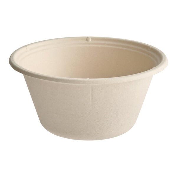 A large, beige compostable fiber bowl.