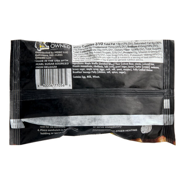 Mason Dixie Chicken Sausage Waffle Breakfast Sandwich 3.3 oz. - 12/Case