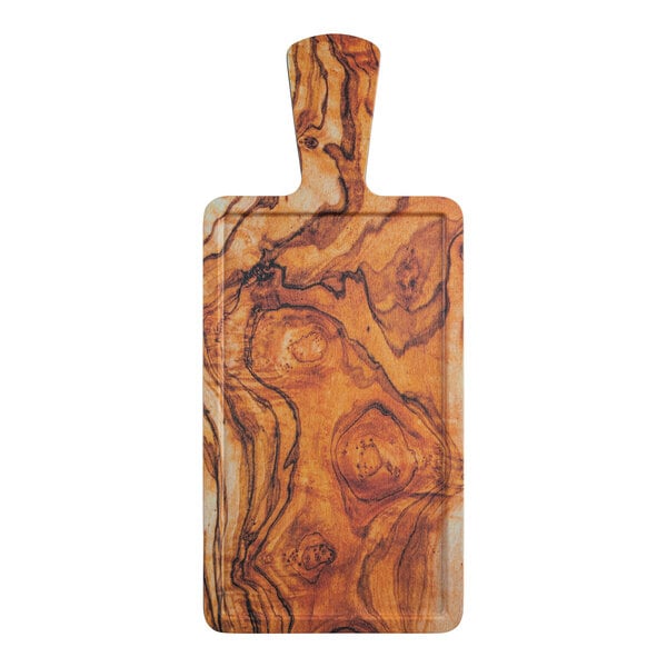 Tablecraft 12" x 7" Rectangular Faux Olive Wood Melamine Serving Paddle - 6/Case