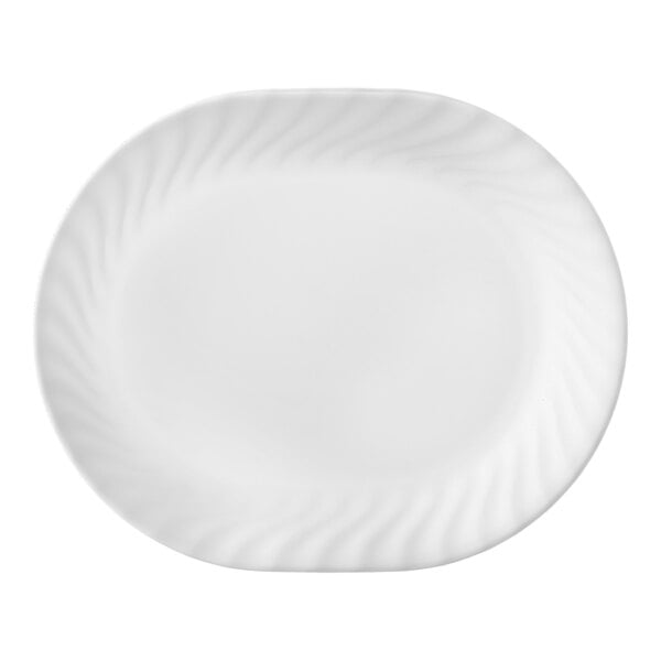 Corelle Premium Brisas 12 1/4" Oval Glass Bright White Platter with Embossed Rim - 12/Case
