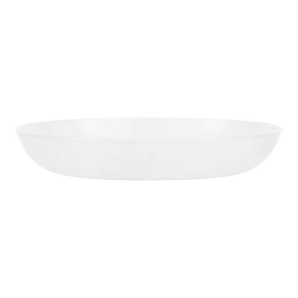 A round, bright white glass bowl with a 30 oz. capacity.