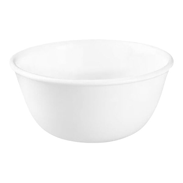 A plain white round glass oatmeal bowl.