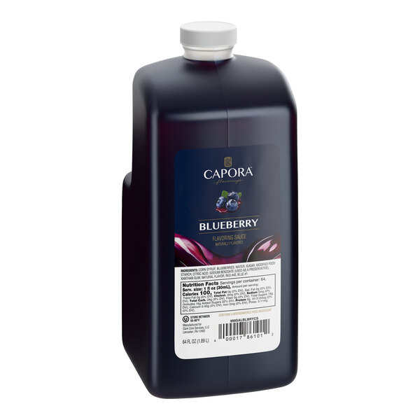 A 64 fl. oz. bottle of Capora Blueberry Flavoring Sauce.