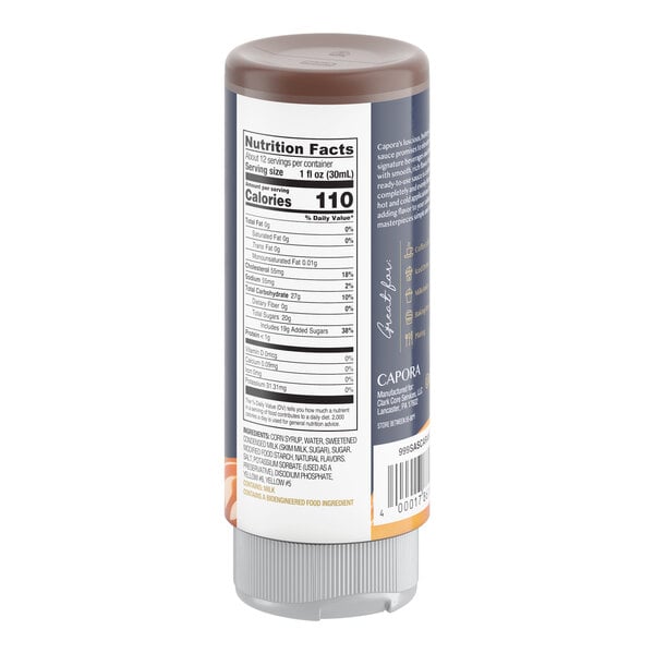 A 12 fl. oz. squeeze bottle of Capora Caramel Flavoring Sauce.