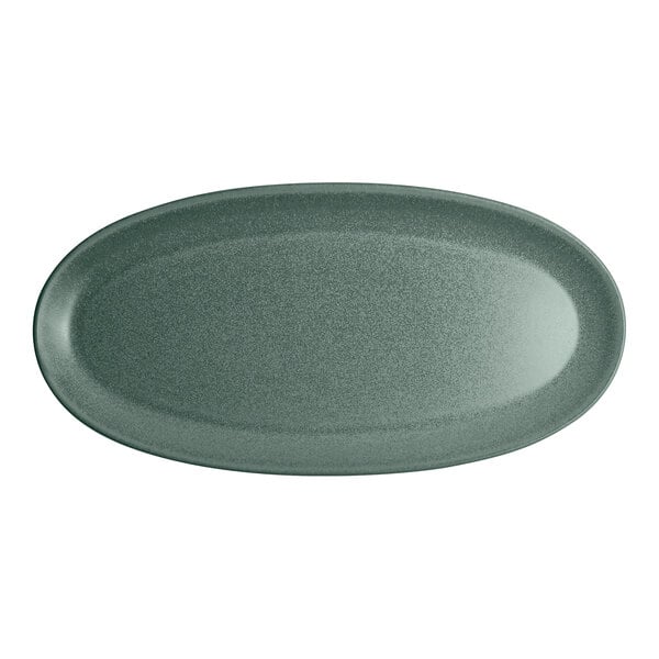 An oval teal stoneware platter.