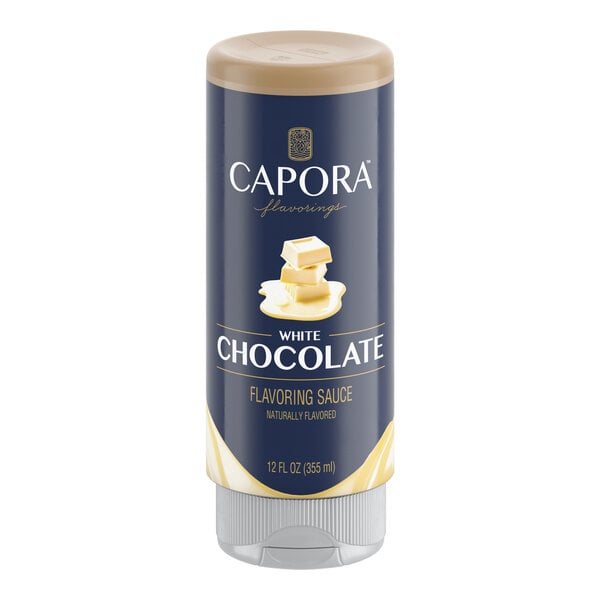 A 12 fl. oz. bottle of Capora White Chocolate Flavoring Sauce.