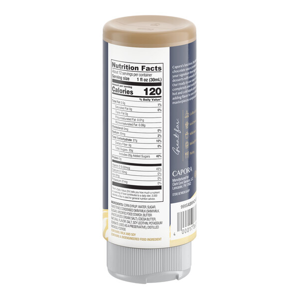 A 12 fl. oz. bottle of Capora White Chocolate Flavoring Sauce.