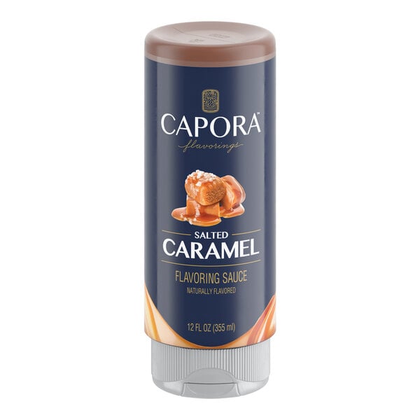 A 12 fl. oz. bottle of Capora Salted Caramel Flavoring Sauce.