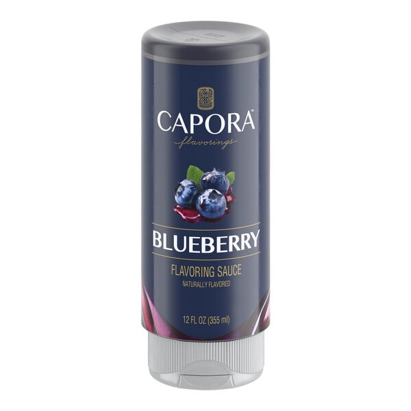 A 12 fl. oz. bottle of Capora Blueberry Flavoring Sauce.