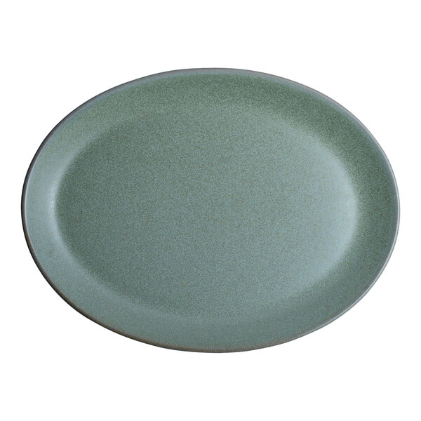 An oval teal stoneware platter.