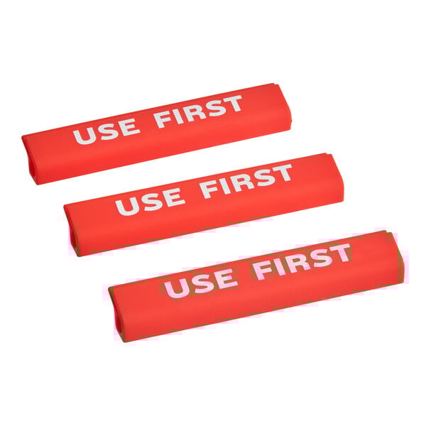Culinary ID Bands 6" Red "Use First" Silicone Bun / Sheet Pan Clip - 3/Case