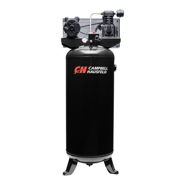 A Campbell Hausfeld 60-gallon cast iron 1-stage vertical air compressor.